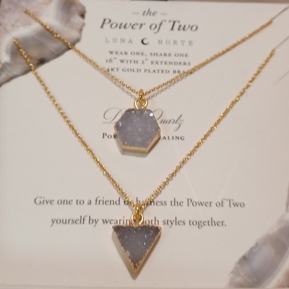 POWER OF TWO2 Luna Norte Gold plated Necklaces 1 DRUSY QUARTZ TRIANGLE SHAPE - Picture 3 of 8